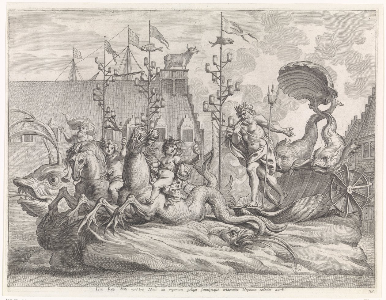 Spektakl z rydwanem Neptuna Radosny wjazd Kardynała Dzieciątka w Gandawie, 1635 (tytuł serii) autorstwa Pieter de Jode (II)