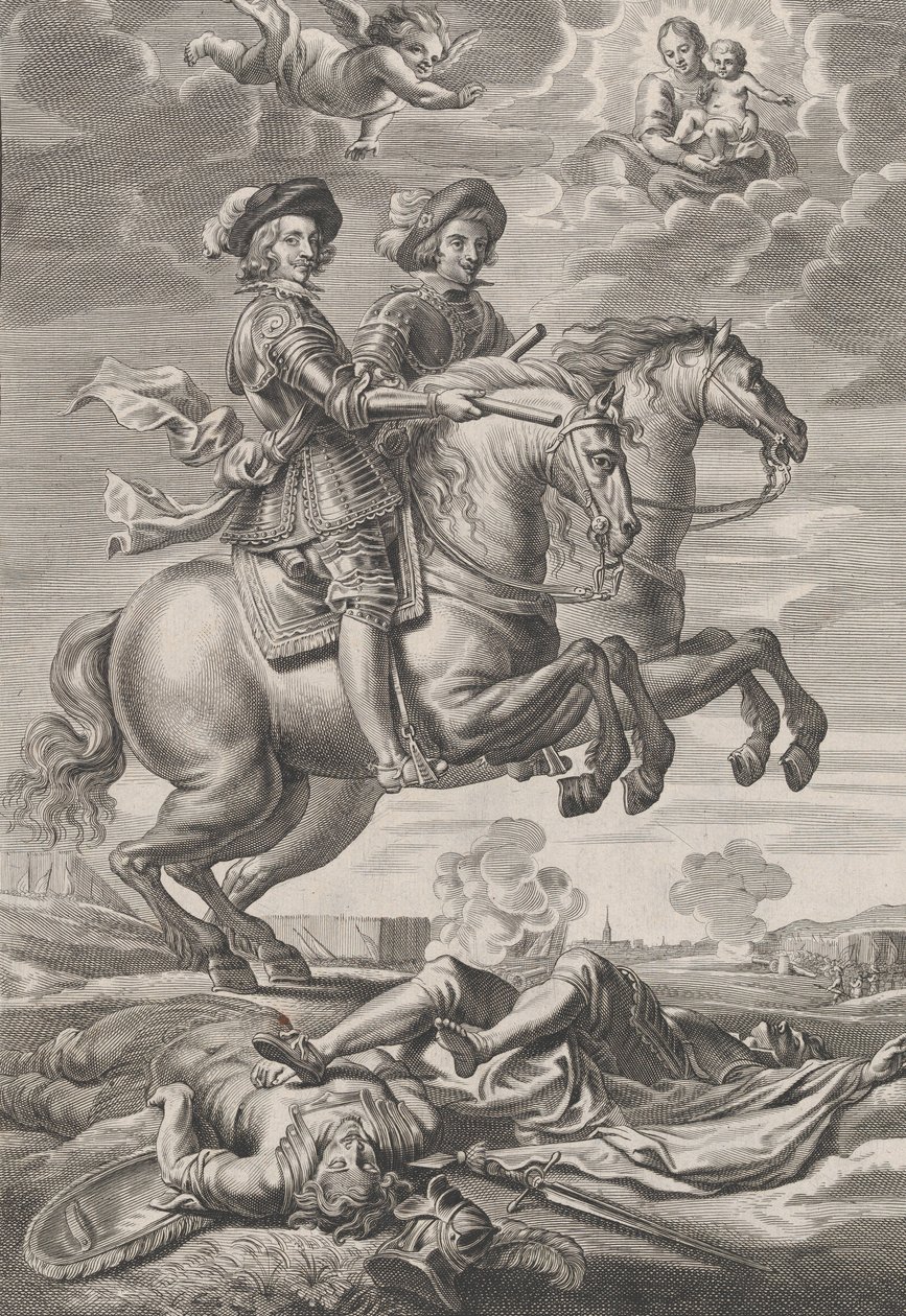 Ilustracja 10: Król Węgier i Ferdynand na koniu, z „Sere...” Guillielmusa Becanusa, 1636. autorstwa Pieter de Jode II