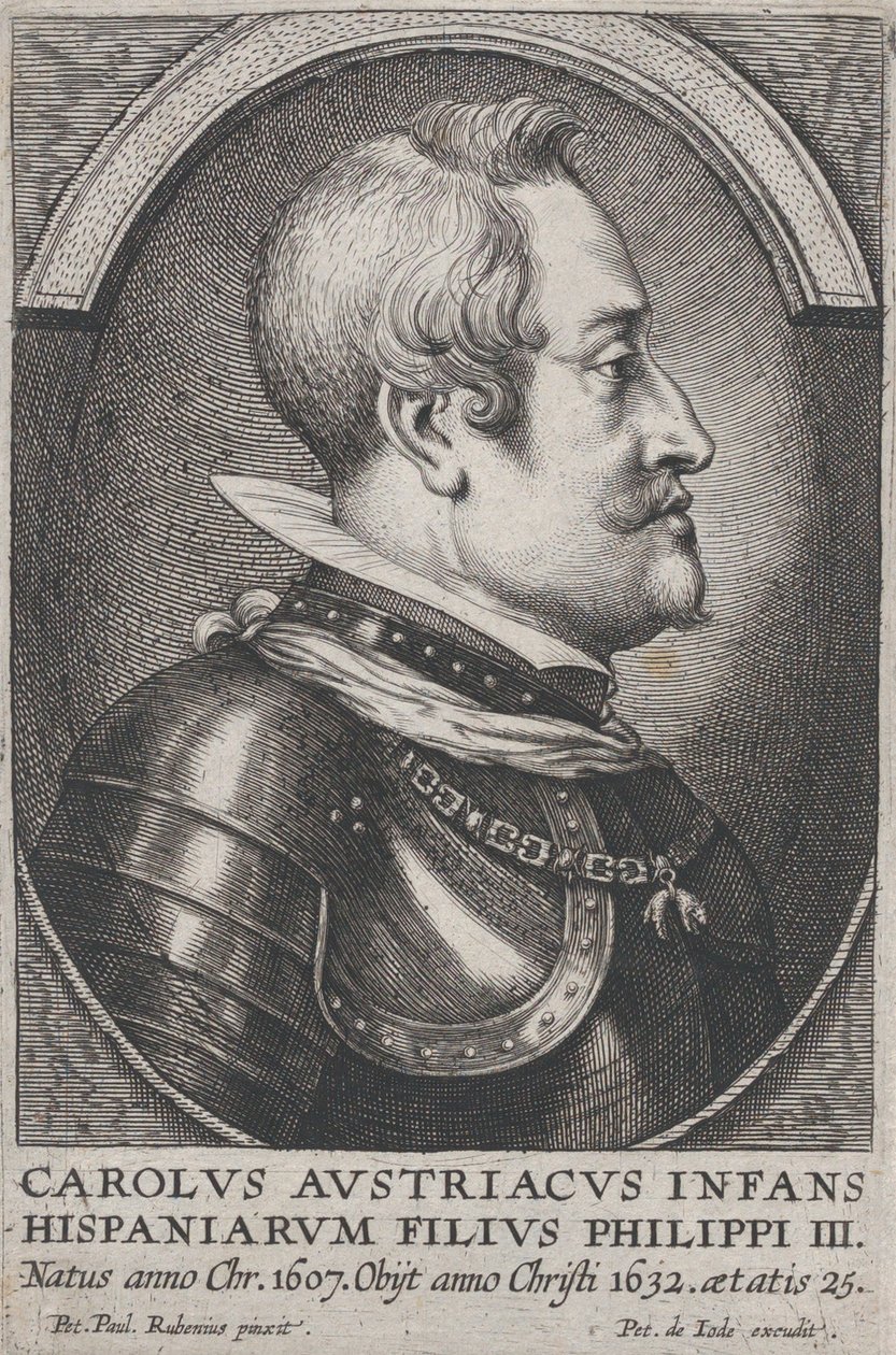 Portret Karola Austriackiego, Infante hiszpańskiego, z profilu po prawej, ca. 1650. autorstwa Pieter de Jode II