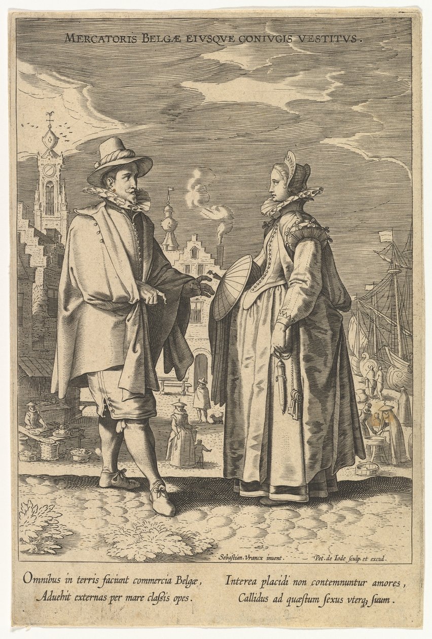 Belgijski kupiec i strój jego żony, z Fashions of Different Nations.n.d. autorstwa Pieter de Jode I