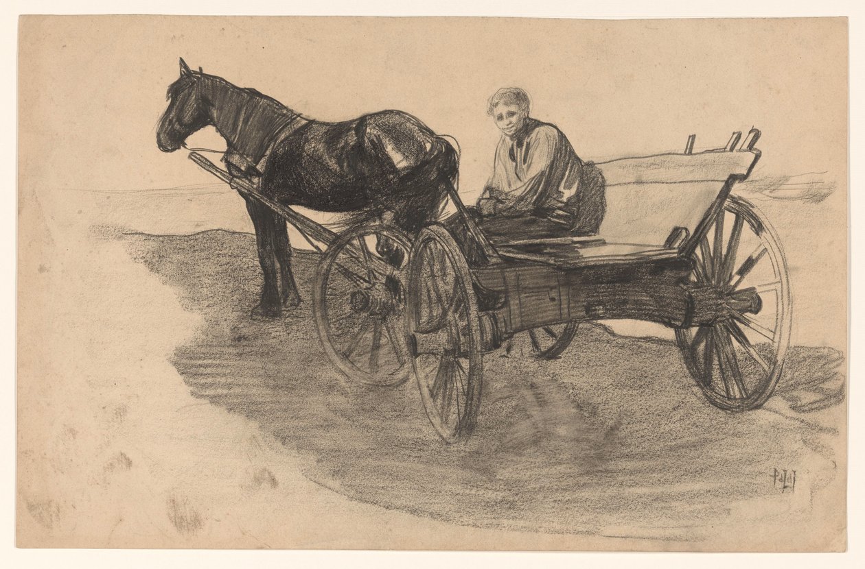 Koń i bryczka z kimś w środku autorstwa Pieter de Josselin