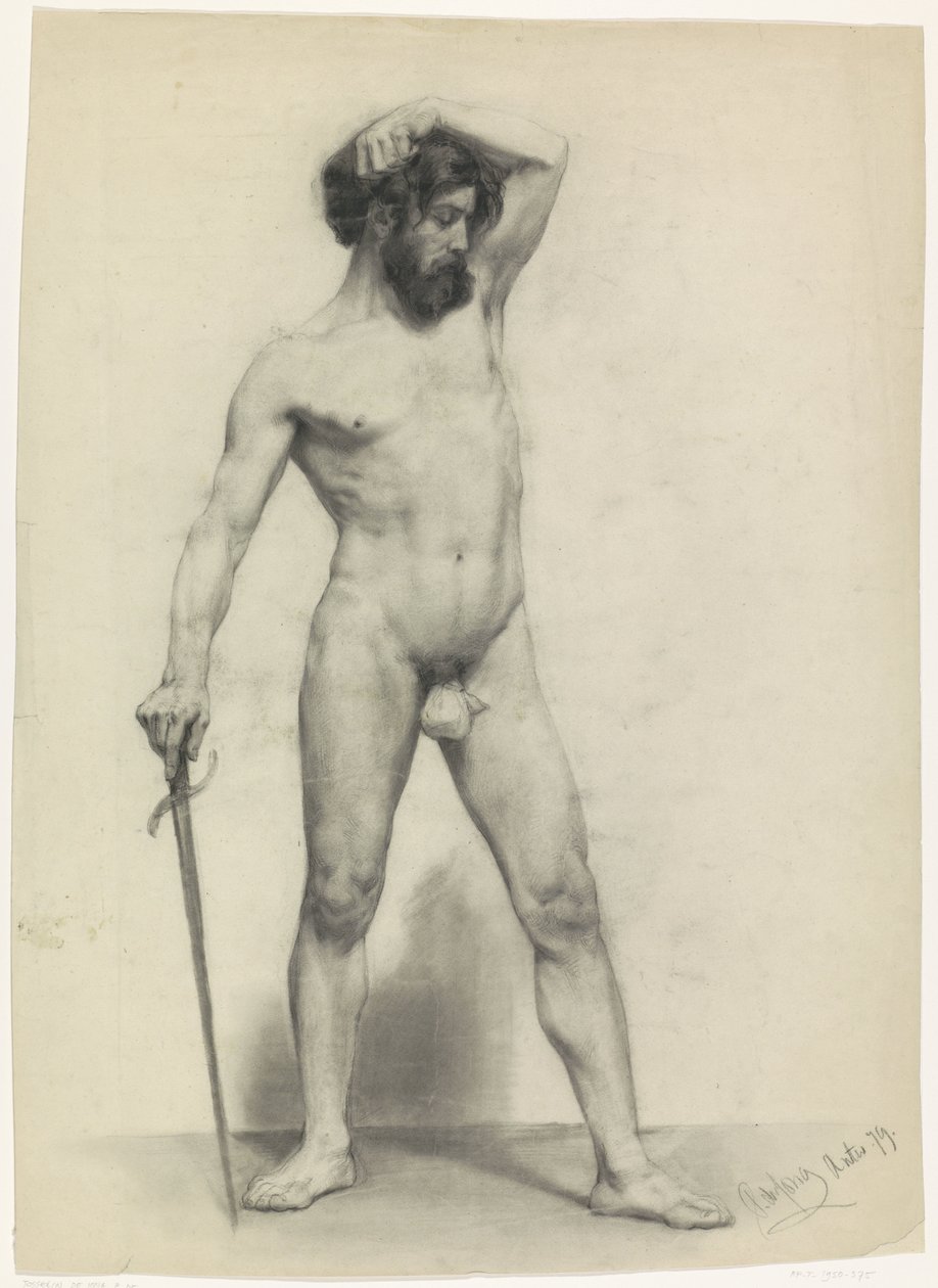 Stojący nagi mężczyzna z mieczem, zwrócony w prawo autorstwa Pieter de Josselin
