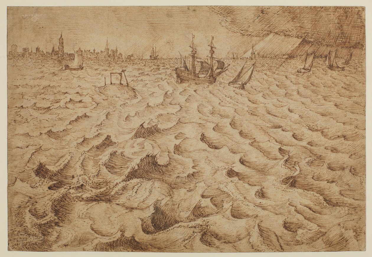 Burza na rzece Skalda z widokiem na Antwerpię, 1562 - 1563 autorstwa Pieter Bruegel the Elder