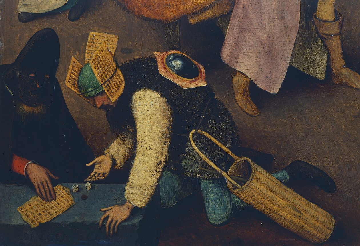 Gracze w kości, szczegóły z gry Fight between Carnival and Lent autorstwa Pieter Bruegel the Elder
