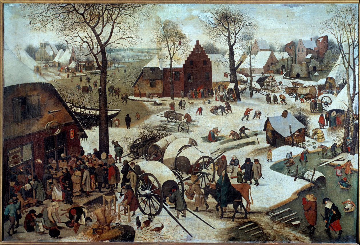 Zapłata grosza lub Deombrement do Bethleem (h s/t 1,11 X 1,64). Obraz Pietera Bruegla (lub Breugel lub Bruegel lub Breughel) byłego (1525-1569). 1566. Bruksela, Królewskie Muzeum Sztuk Pięknych. autorstwa Pieter Bruegel the Elder