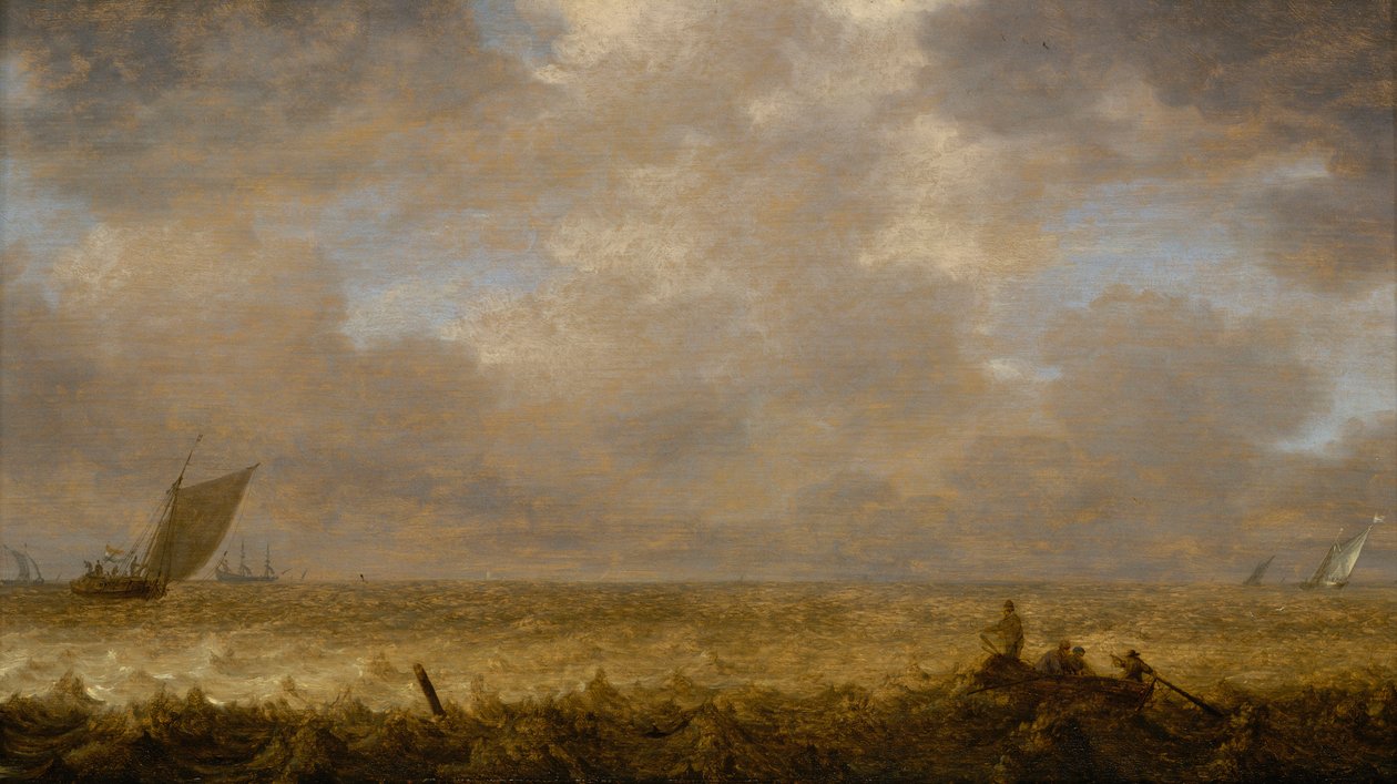 Płytkie morze z łodziami rybackimi, ok. 1640 (olej na płycie) autorstwa Pieter the Elder Mulier