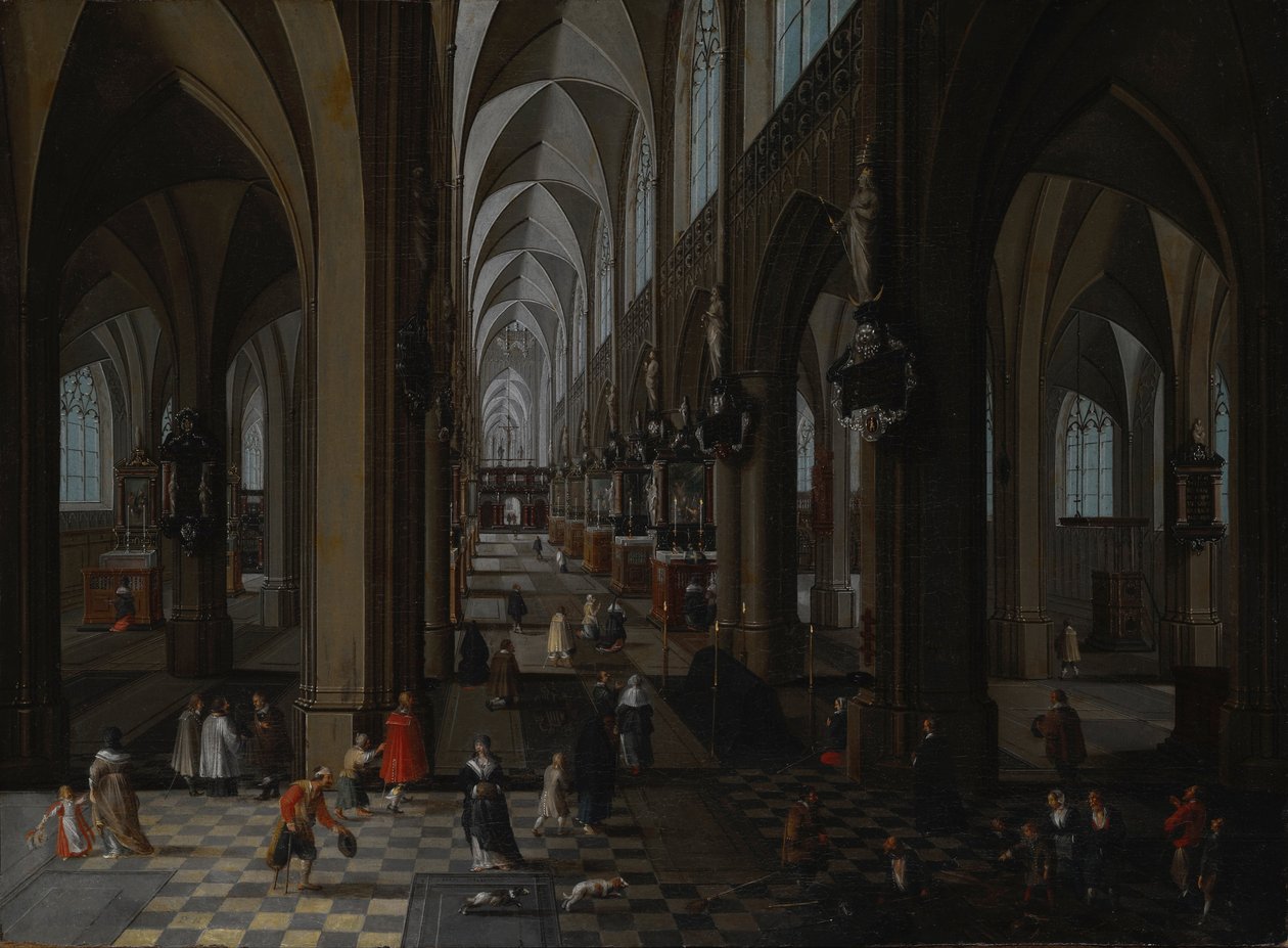 Wnętrze katedry w Antwerpii, 1651 autorstwa Pieter the Elder Neeffs