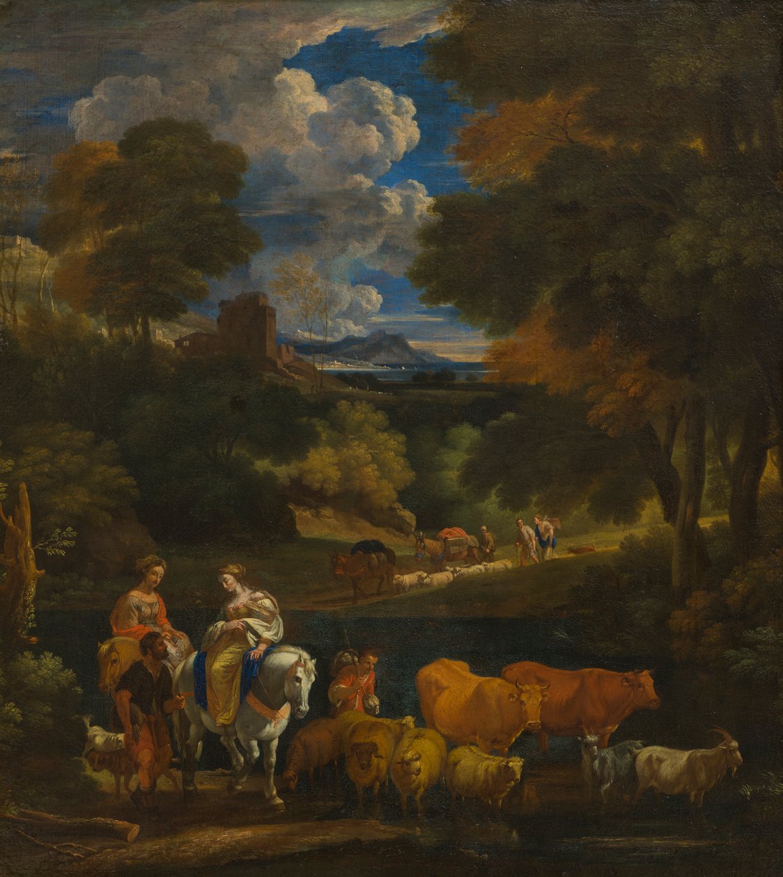 Pejzaż pasterski z podróżnikami, ok. 1657-1701 (olej na płótnie) autorstwa Pieter the Younger Mulier