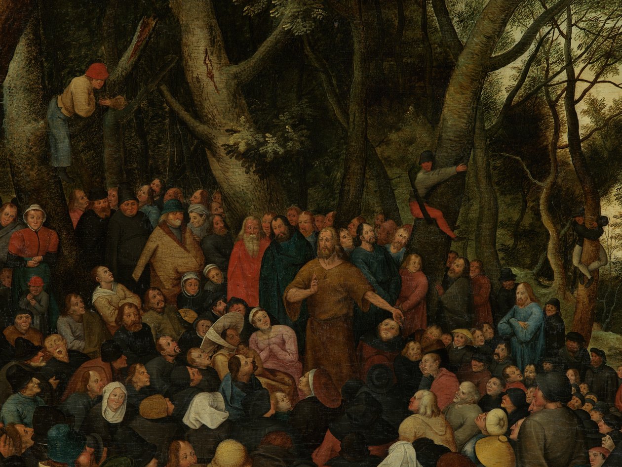 Fragment przedstawiający św. Jana głoszącego tłumom (olej na desce) autorstwa Pieter the Younger (after) Brueghel