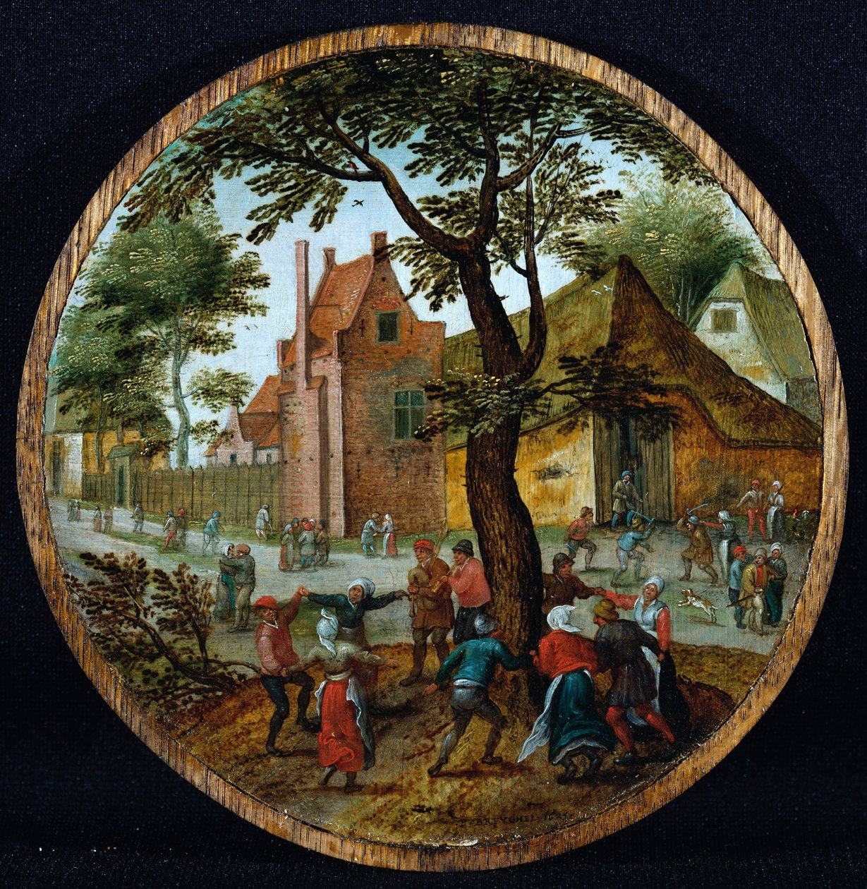 Chłopi tańczą wokół drzewa na wiejskiej ulicy, 1625 autorstwa Pieter Brueghel the Younger
