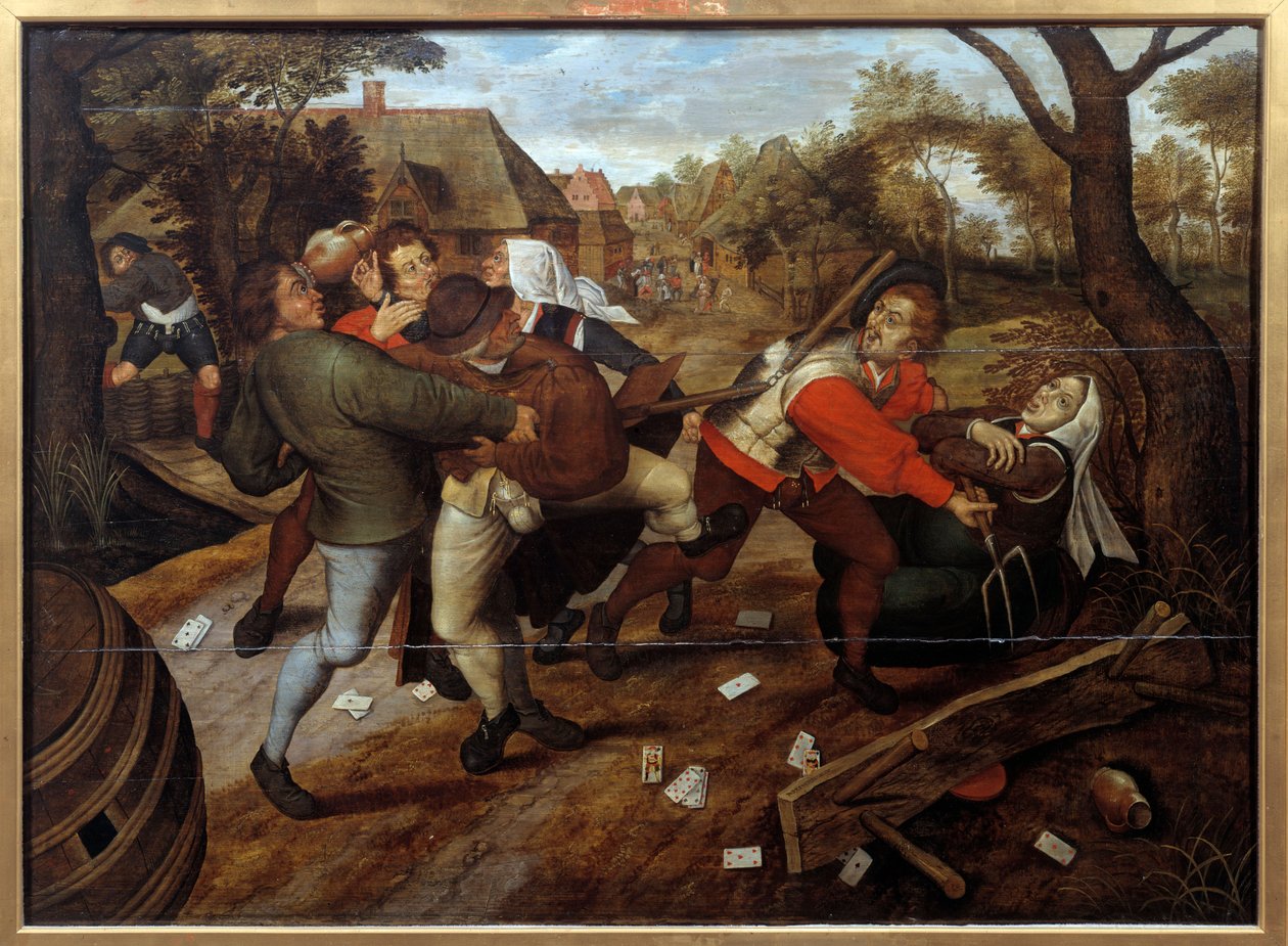 Chłopi walczą po grze klasowej. Obraz Pietera Li the Jeune dit Brueghel d