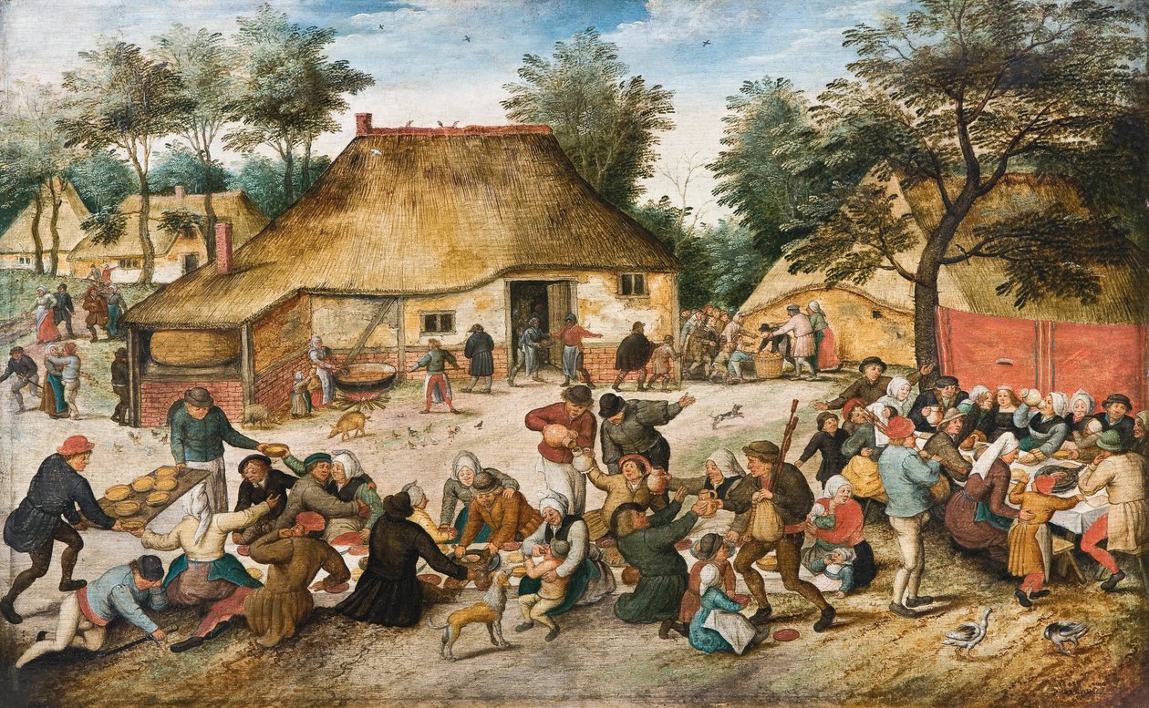 Wesele chłopskie - Obraz Pietera Brueghela, młodszego (1564-1638) - Olej na drewnie - 43x68 - Hallwylska Museet, Sztokholm autorstwa Pieter the Younger Brueghel