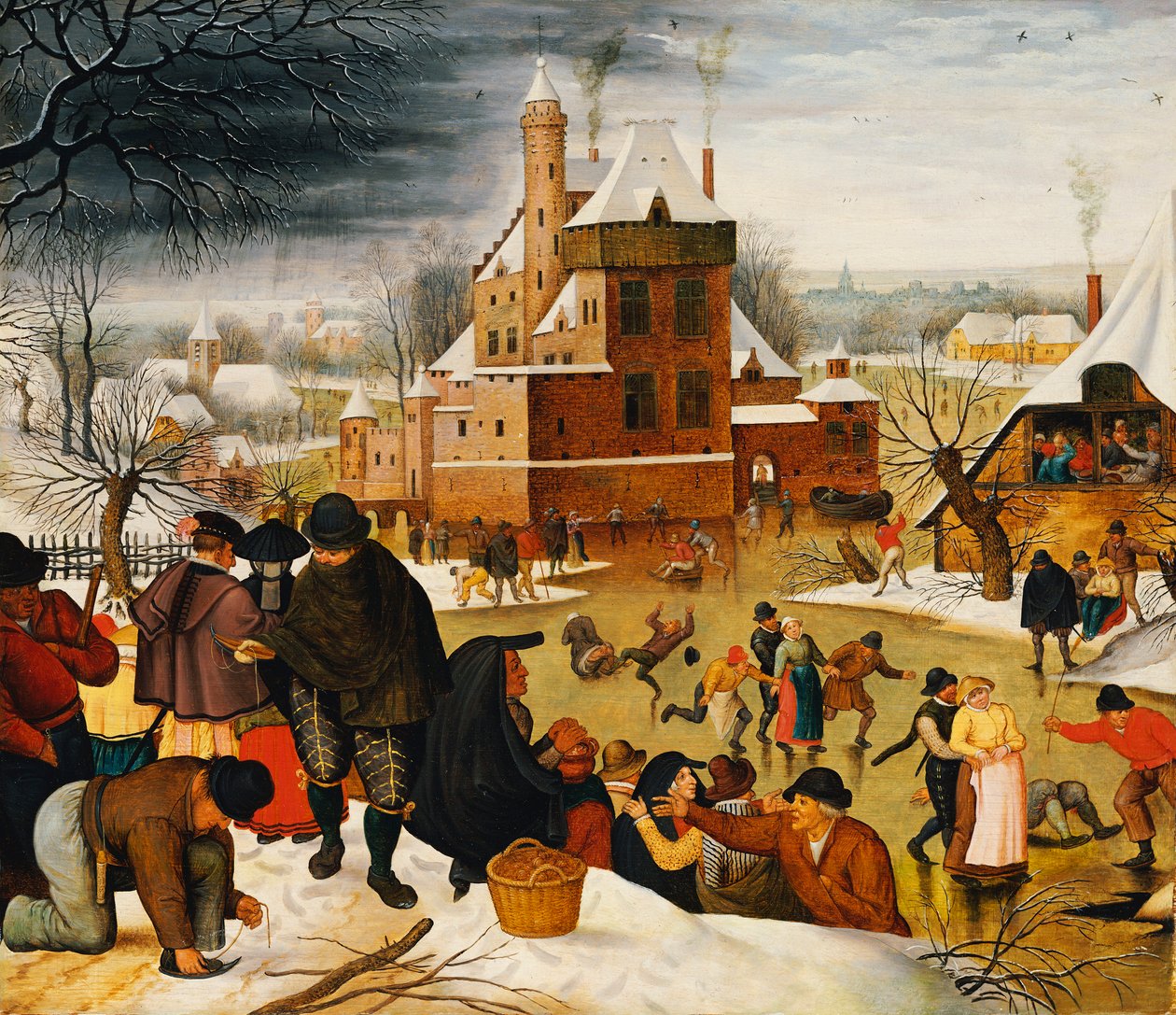 Łyżwiarstwo mieszczan na fosie zamkowej (olej na panelu) autorstwa Pieter the Younger Brueghel