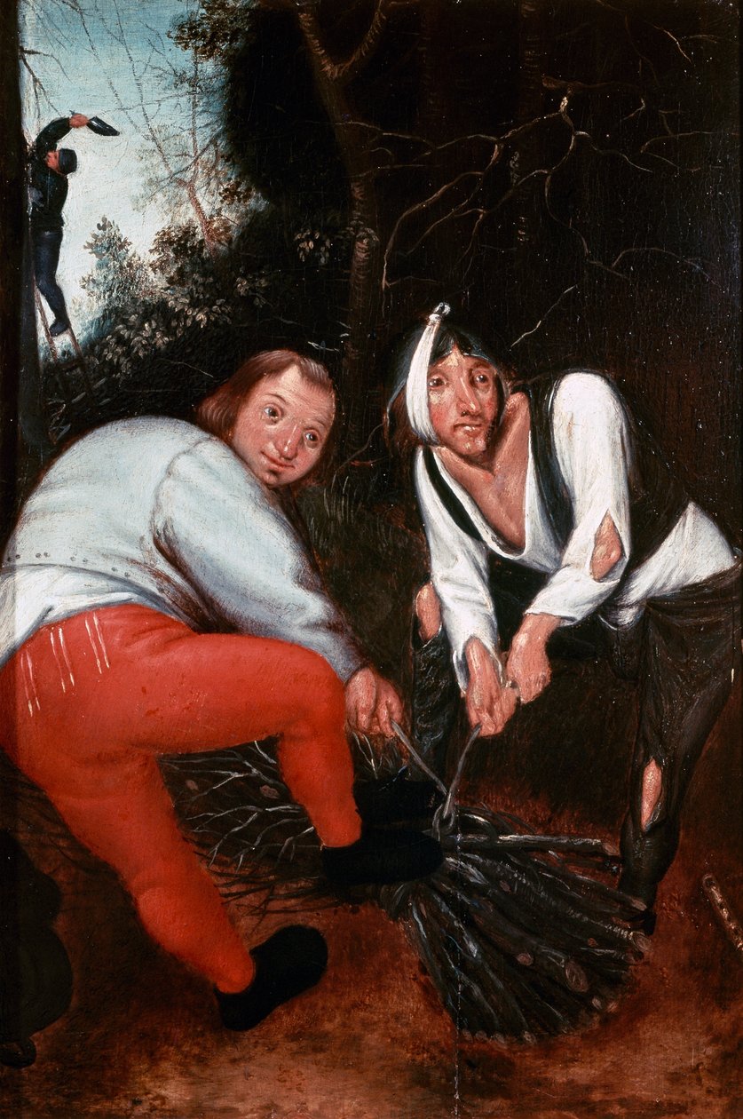 Dwóch chłopów wiąże gałęzie (olej na panelu) autorstwa Pieter the Younger Brueghel
