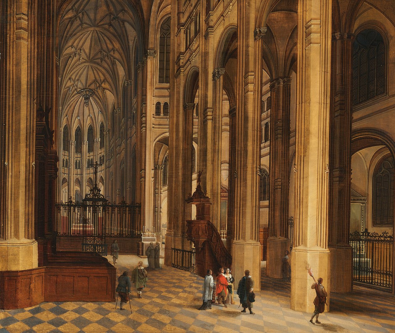 Wnętrze kościoła (Widok na chór św. Eustachego, Paryż) (olej na drewnie) autorstwa Pieter the Younger Neeffs