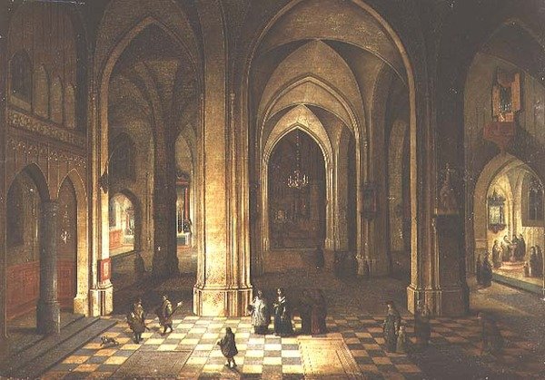 Wnętrze kościoła w nocy autorstwa Pieter the Younger Neeffs