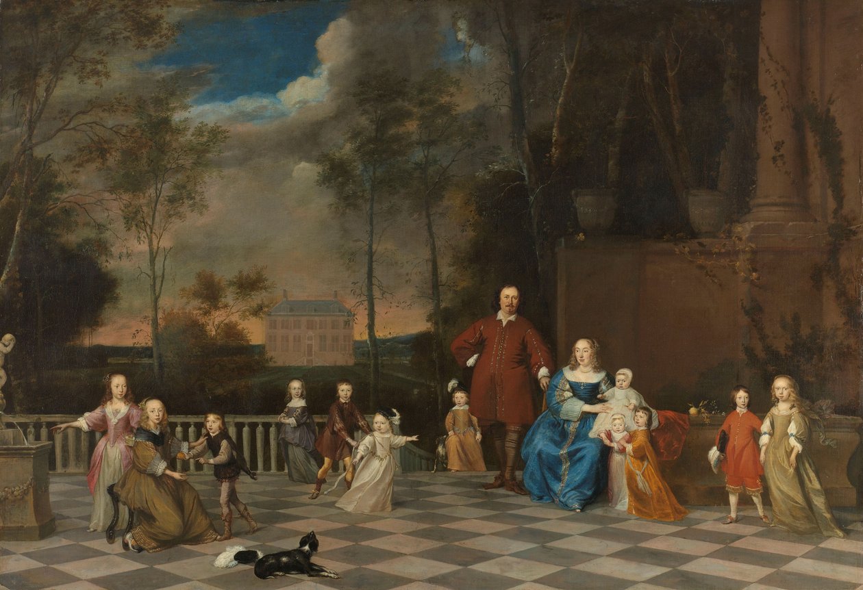 Kupiec z Amsterdamu Jeremias van Collen (1619-1707) ze swoją żoną i ich dwunastoma dziećmi autorstwa Pieter van Anraedt
