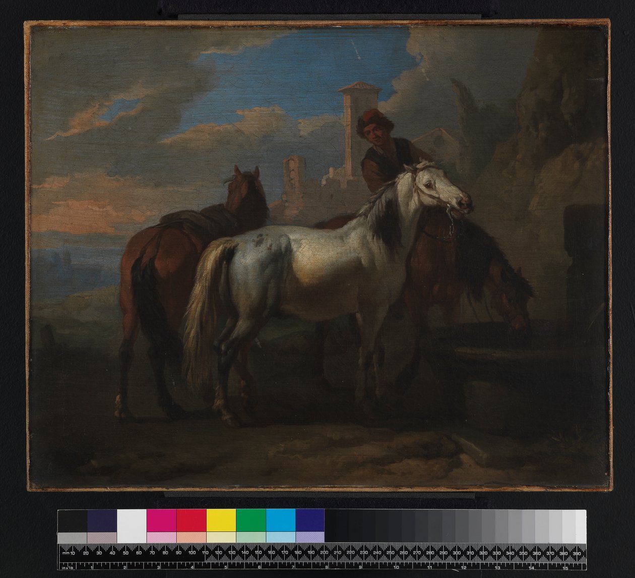 Konie pijące przy fontannie, przed 1720 autorstwa Pieter van Bloemen