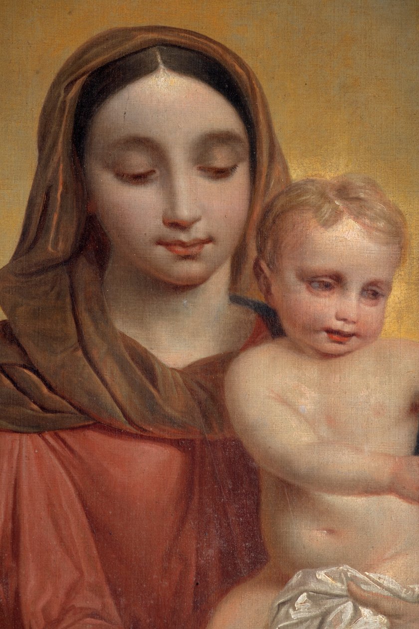 Widok wnętrza, obraz „Matka Boża z Dzieciątkiem z Różańcem”, ołtarz główny pędzla P. Van Hanselaere autorstwa Pieter van Hanselaere