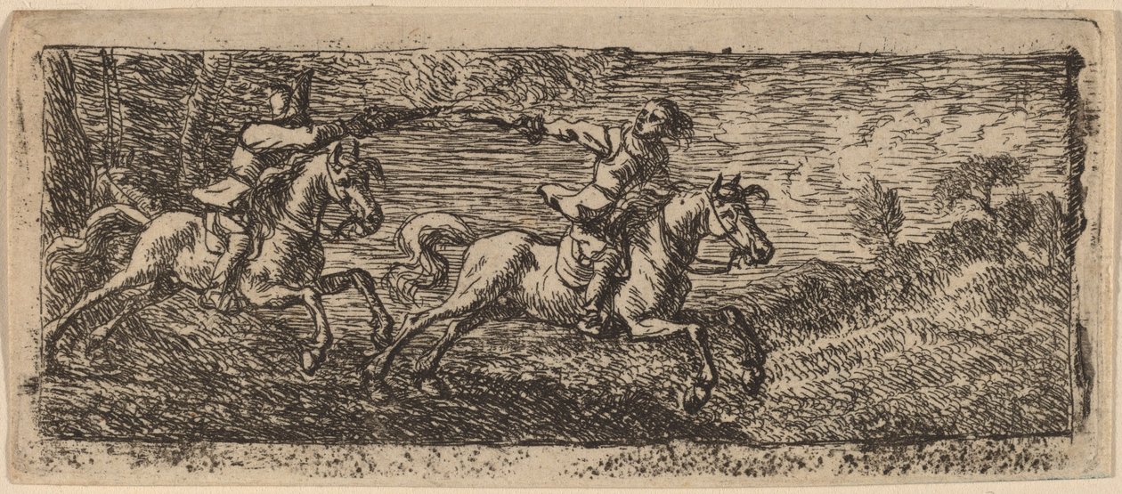 Dwóch jeźdźców walczących autorstwa Pieter van Laer