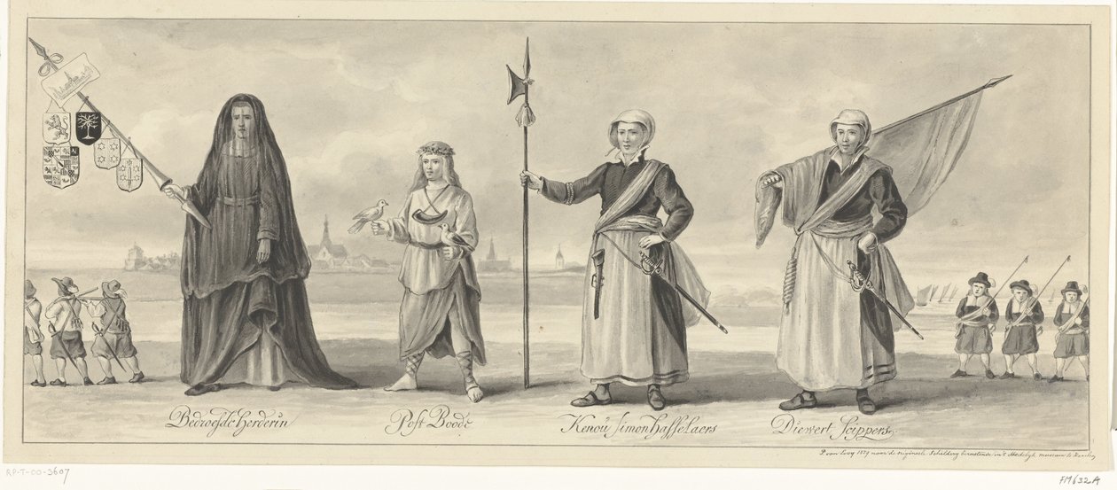 Procesja Izby Retoryków Haarlemu na obchody oblężenia Haarlemu, ok. 1660 autorstwa Pieter van Looy (signed by artist)