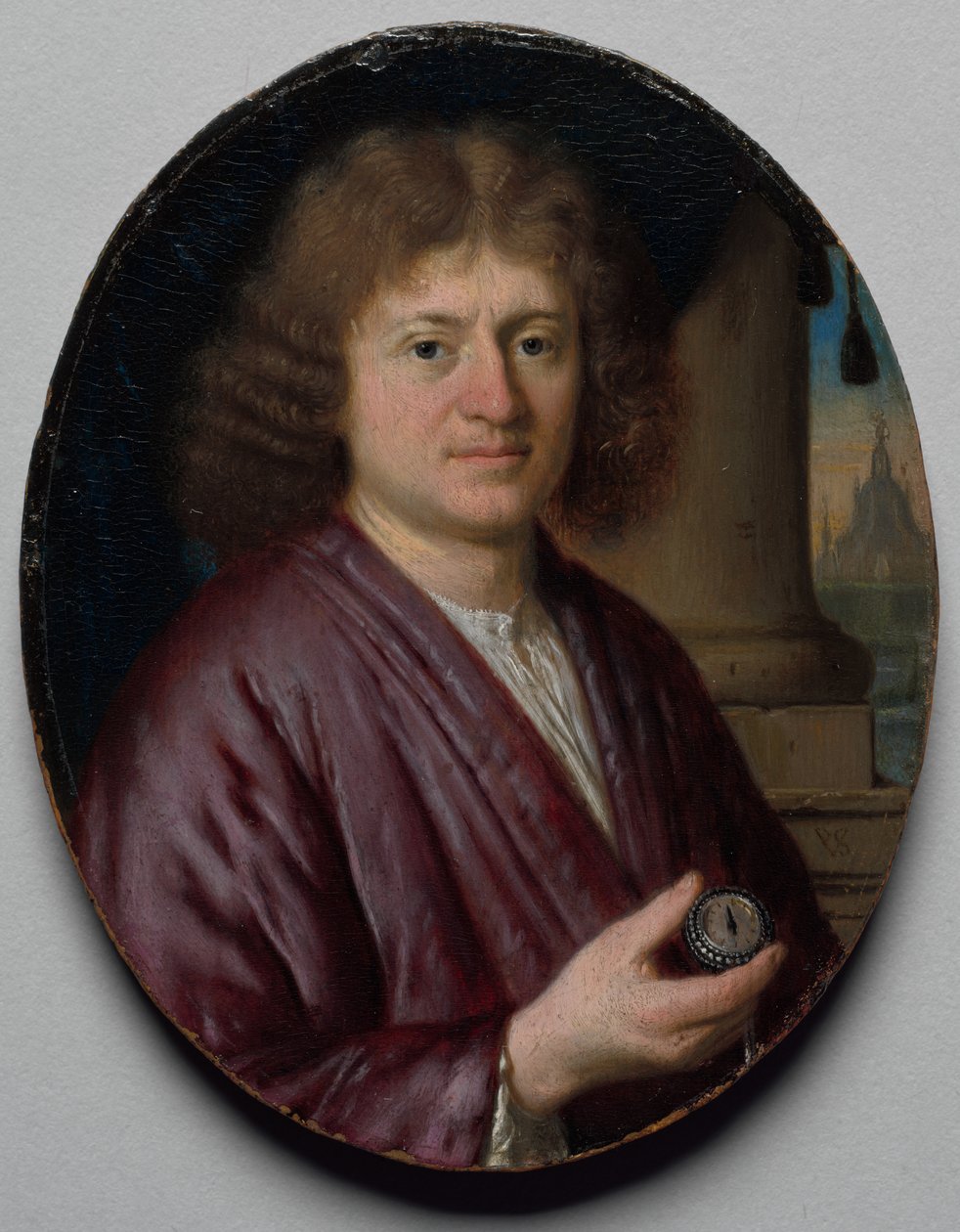 Portret mężczyzny trzymającego zegarek, ok. 1930 1665-70 (olej na drewnie) autorstwa Pieter van Slingelandt