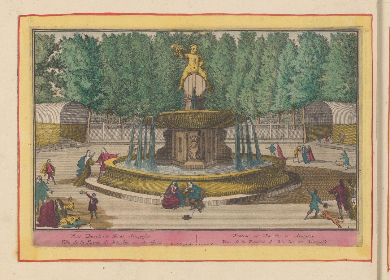 Fontanna Bachusa w ogrodach Pałacu Królewskiego Aranjuez Fontanna Bachusa, w Aranjues (tytuł na obiekcie) Theatrum Hispaniae (...) (tytuł serialu) autorstwa Pieter van den Berge