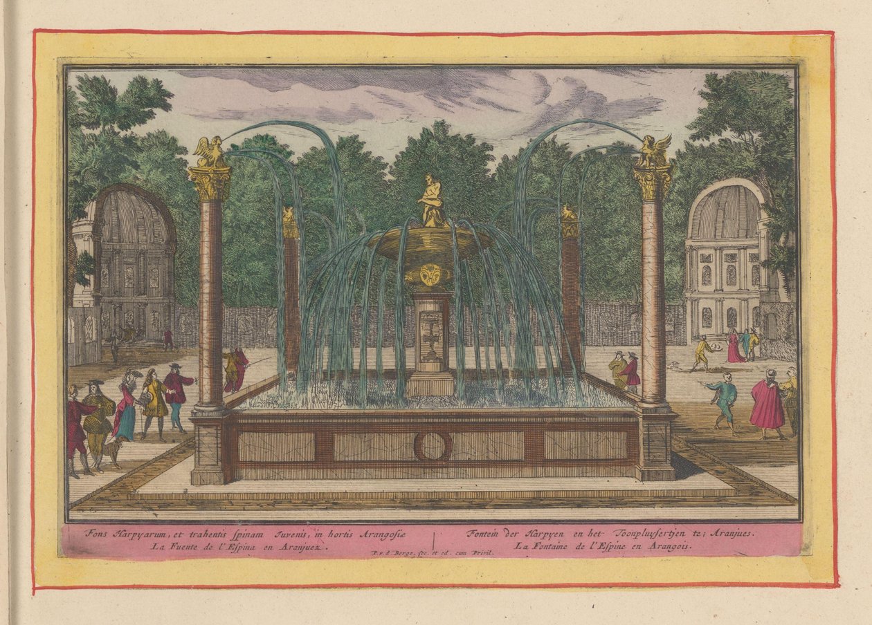 Fontanna Ciernia Wyciąg w Ogrodach Pałacu Królewskiego w Aranjuez Fontanna Harpyen i Toonpluysertjen w Aranjues (tytuł na obiekcie) Theatrum Hispaniae (...) (tytuł serialu) autorstwa Pieter van den Berge