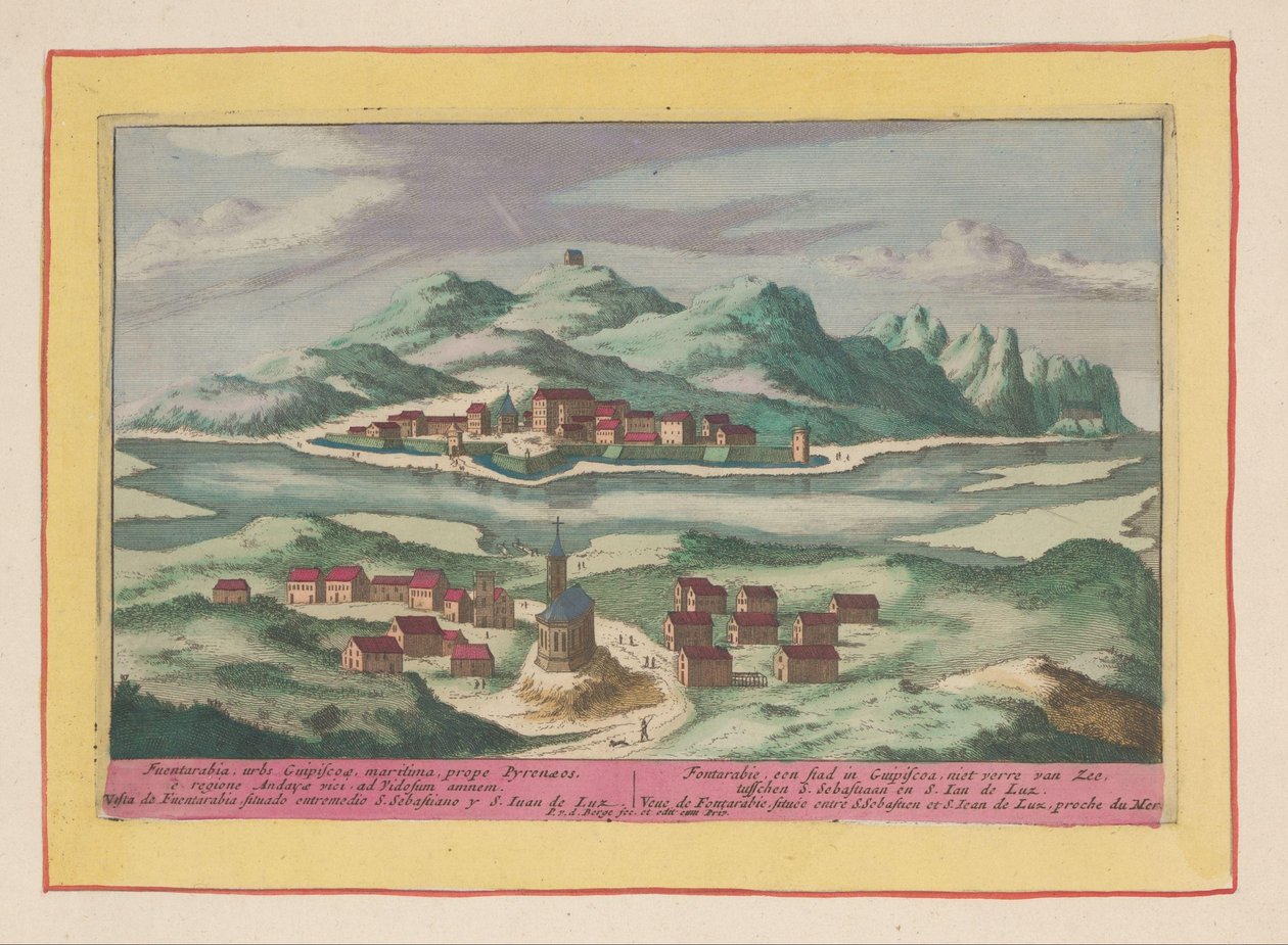Widok na Fuenterrabia Fontarabie, miasto w Guipiscoa, niedaleko morza, między S. Sebastian a S. Ian de Luz (...) (tytuł na obiekcie) Theatrum Hispaniae (...) (tytuł serialu) autorstwa Pieter van den Berge