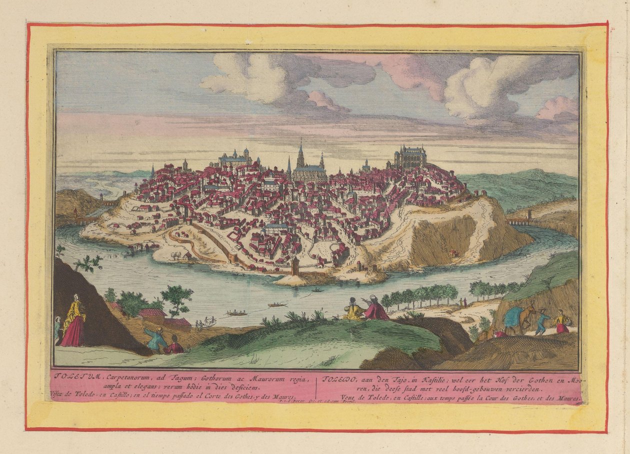 Widok na miasto Toledo Toledo w Tajo w Kastylii; uhonorować Dwór Gotów i Maurów, którzy ozdobili to miasto wieloma głównymi budynkami (tytuł na obiekcie) Theatrum Hispaniae (...) (tytuł serialu) autorstwa Pieter van den Berge
