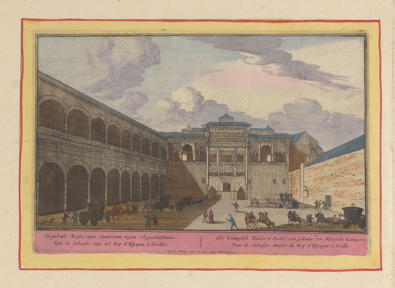 Widok na dziedziniec Real Alcázar de Sevilla Pałac Królewski na Sycylii; budynek królów mauretańskich (tytuł na obiekcie) Theatrum Hispaniae (...) (tytuł serialu) autorstwa Pieter van den Berge