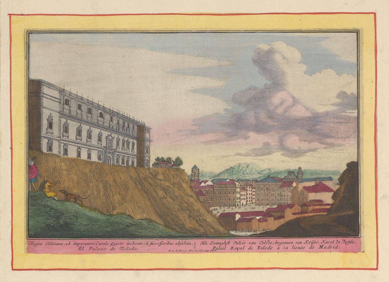 Widok na Alcazar w Toledo i miasto Pałac Królewski w Toledo; rozpoczęty przez Keizer Karel de Vyfde (tytuł na obiekcie) Theatrum Hispaniae (...) (tytuł serialu) autorstwa Pieter van den Berge