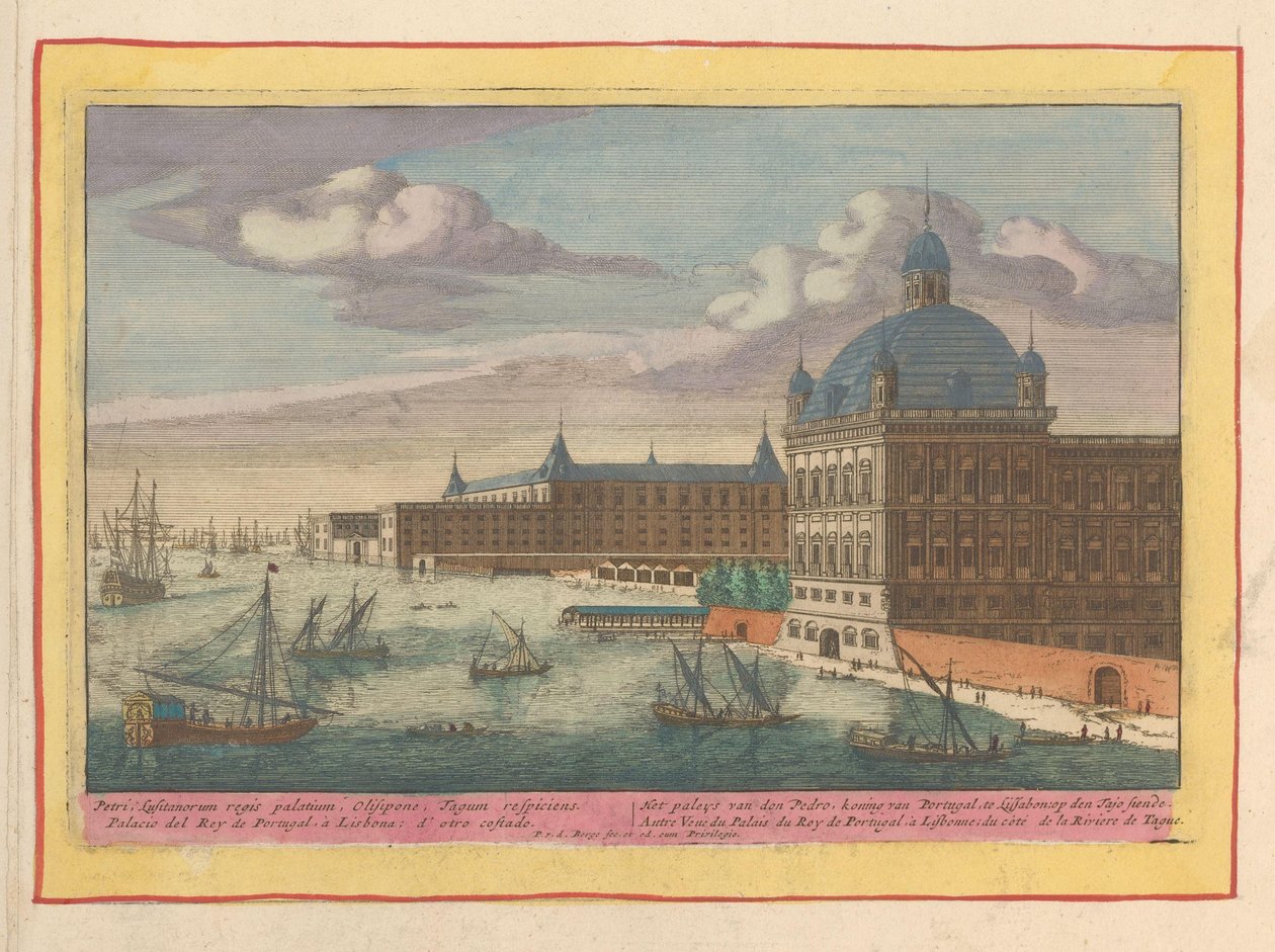Widok na Pałac Królewski w Lizbonie Pałace don Pedro, króla Portugalii, w Lizbonie, na sidzie Tajo (tytuł na obiekcie) Theatrum Hispaniae (...) (tytuł serialu) autorstwa Pieter van den Berge
