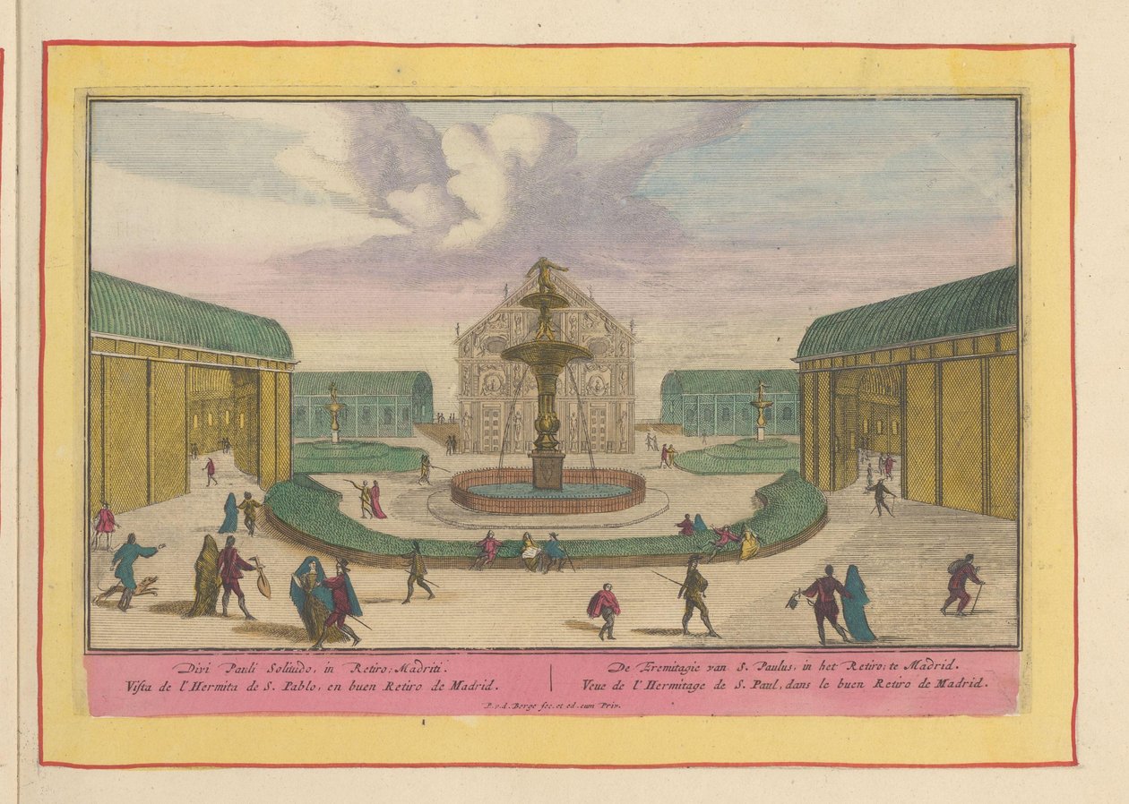 Kościół Pawła Pustelnika w ogrodach Palacio del Buen Retiro w Madrycie Eremitagia św. Pawła w Retiro; w Madrycie (tytuł na obiekcie) Theatrum Hispaniae (...) (tytuł serialu) autorstwa Pieter van den Berge