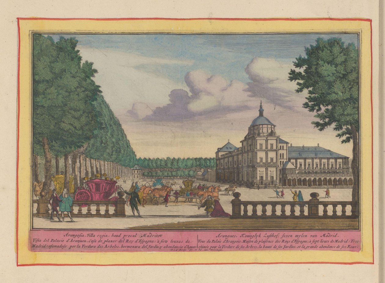 Pałac Królewski w Aranjuez Aranguez, Koninklyk Lusthof, siedem mil od Madrytu (tytuł na obiekcie) Theatrum Hispaniae (...) (tytuł serialu) autorstwa Pieter van den Berge