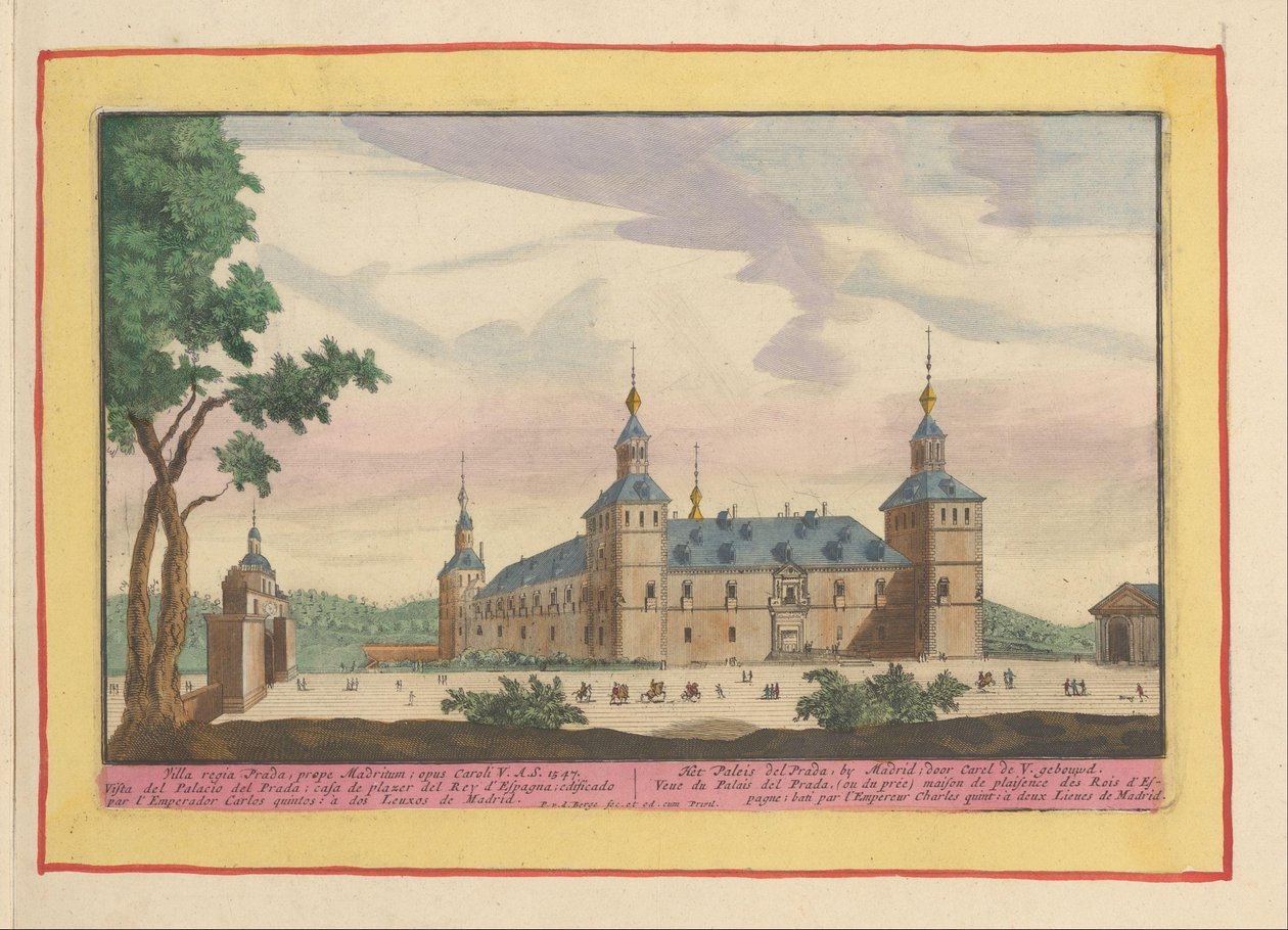Pałac Królewski El Pardo w pobliżu Madrytu Palace del Prada, przez Madryt, zbudowany przez Carel de V. (tytuł na obiekcie) Theatrum Hispaniae (...) (tytuł serialu) autorstwa Pieter van den Berge