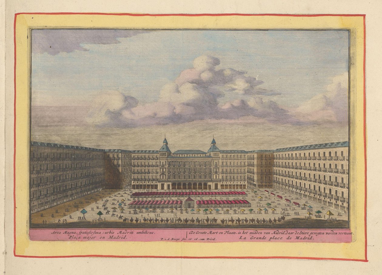 Plaza Mayor w Madrycie The Great Mart and Place, w centrum Madrytu, gdzie wyświetlane są bitwy byków (tytuł na obiekcie) Theatrum Hispaniae (...) (tytuł serialu) autorstwa Pieter van den Berge