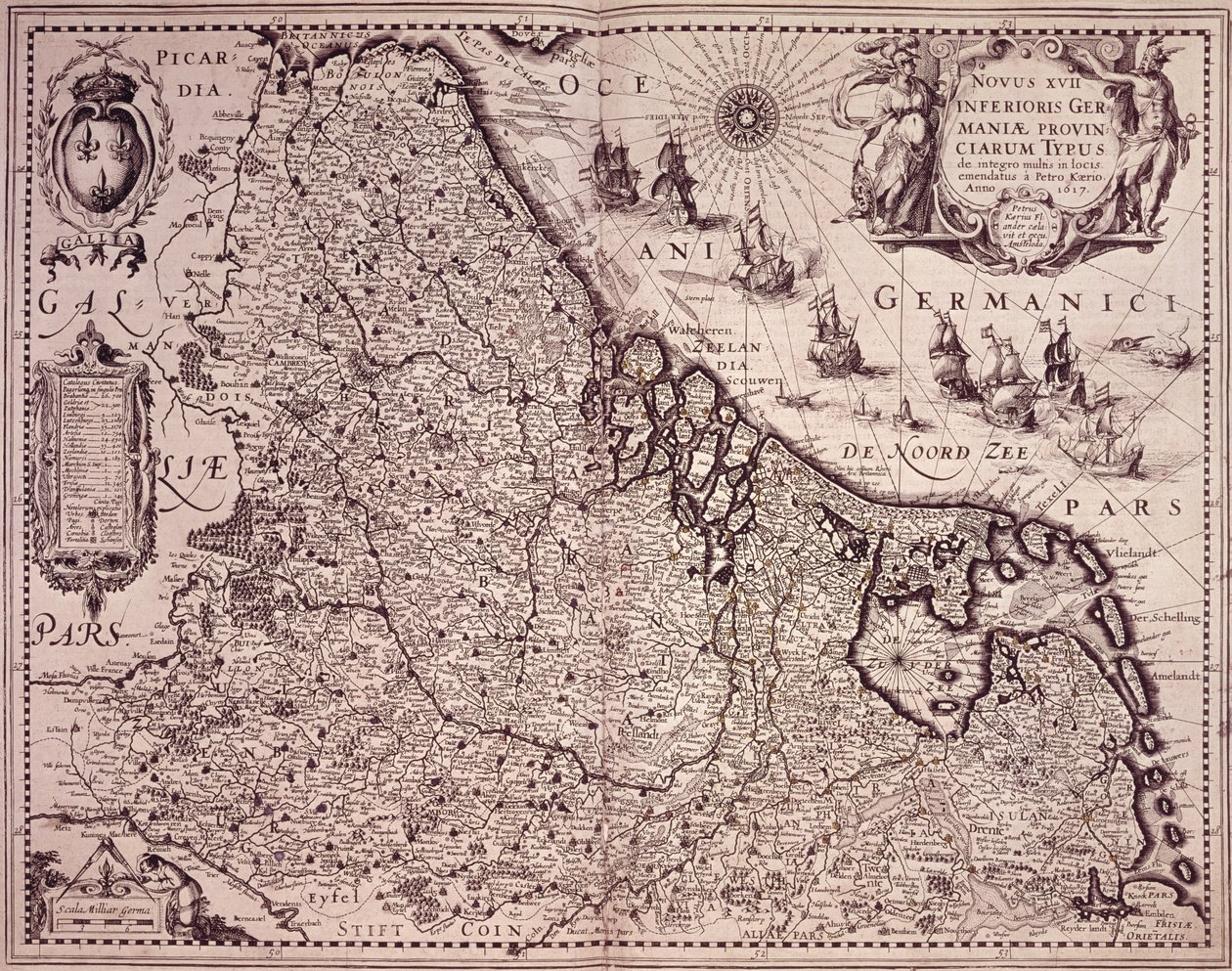 Mapa prowincji Zjednoczonej Holandii (grawerowanie) autorstwa Pieter van den Keere