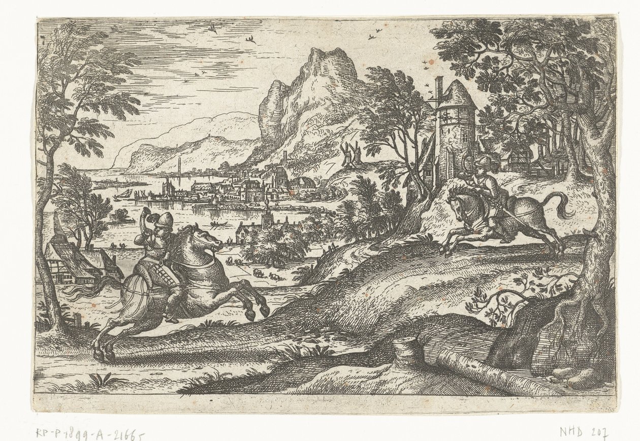 Krajobraz z dwoma jeźdźcami. autorstwa Pieter van der Borcht (I)