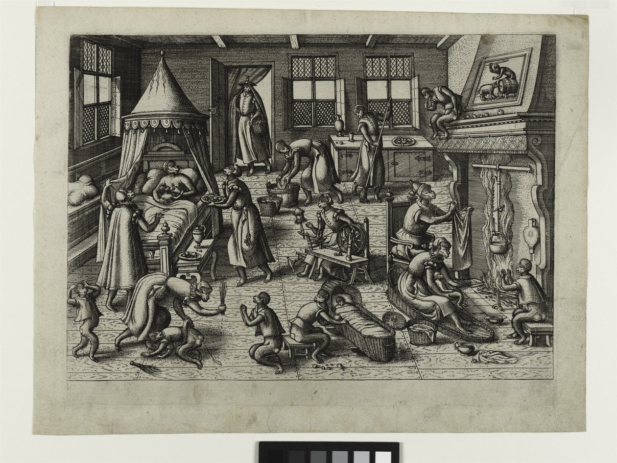 Przedszkole, ok.1585 (akwaforta) autorstwa Pieter van der Borcht