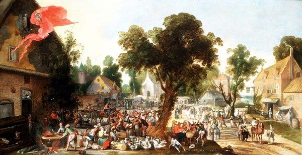 Chłopi obchodzący dzień świąteczny na wiejskiej ulicy autorstwa Pieter van der Hulst