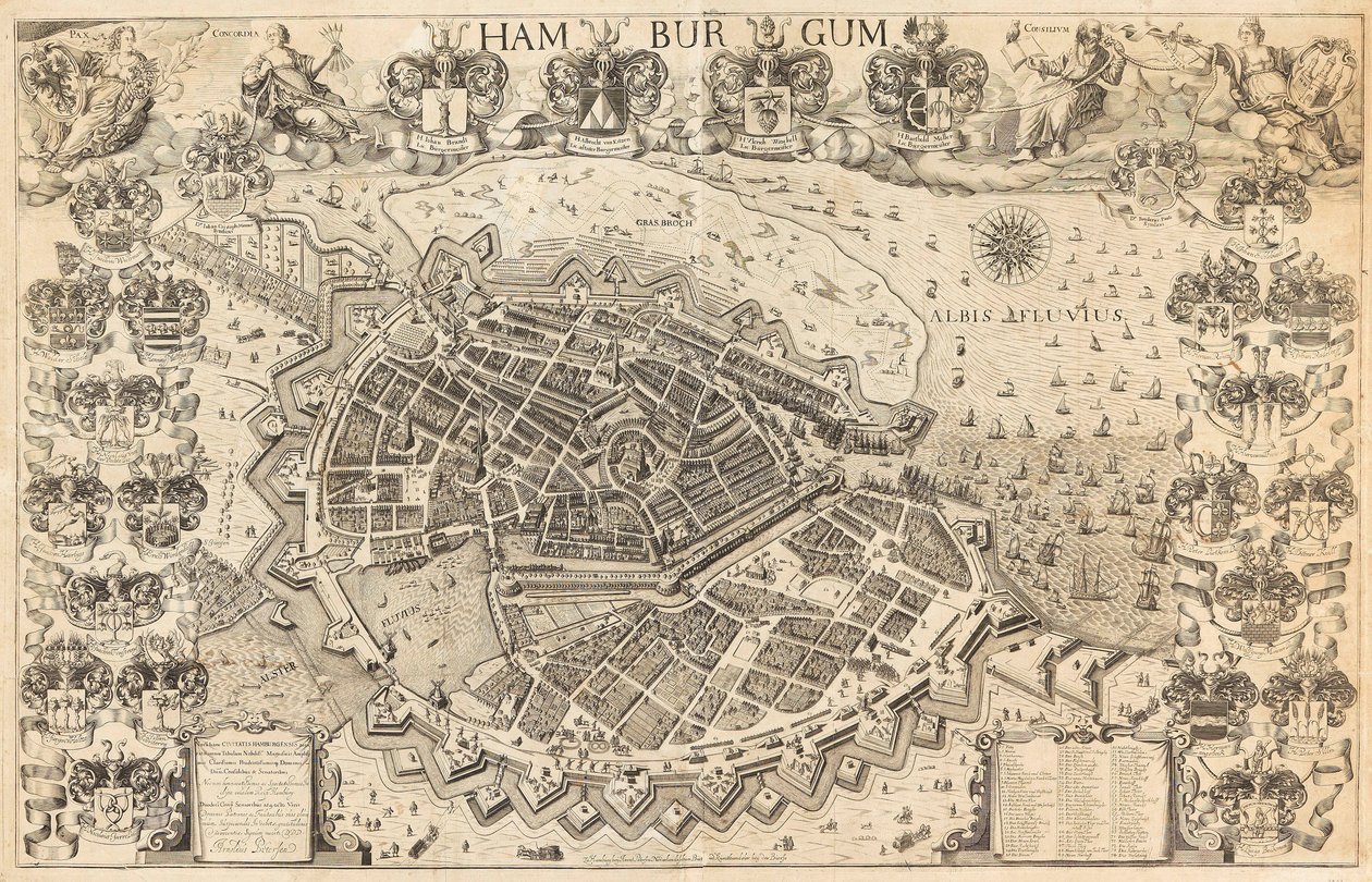 Mapa Hamburga, 1644. autorstwa Pietersen
