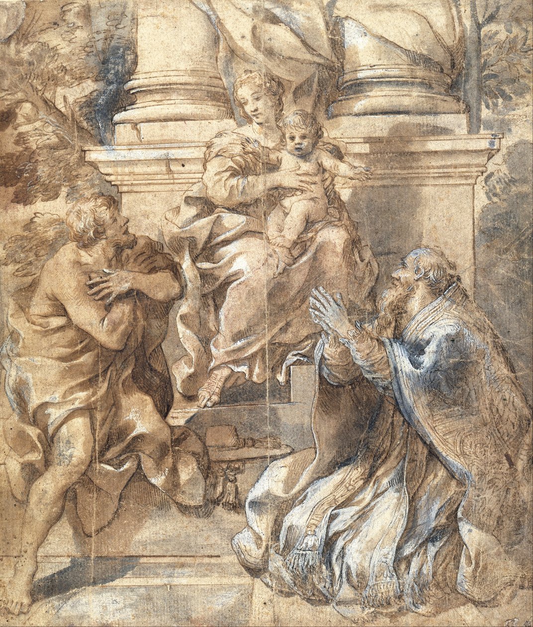 Madonna z Dzieciątkiem, św. Jan Chrzciciel i papież Stefan autorstwa Pietro da Cortona