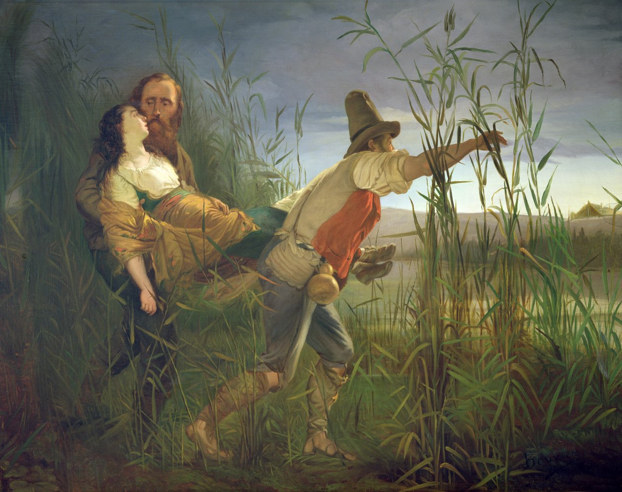 Garibaldi niosący umierającą Anitę przez bagna Comacchio autorstwa Pietro Bauvier