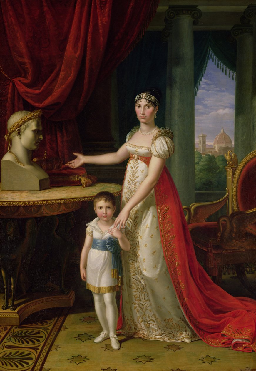 Elisa Bonaparte (1777-1820) Wielka Księżna Toskanii i jej córka Napoleone-Elisa autorstwa Pietro Benvenuti