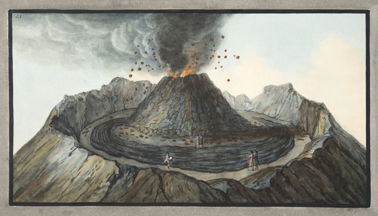 Wnętrze stożka Wezuwiusza przed erupcją 1767, płyta 9 z „Campi Flegrei: Observations on the Volcanoes of the Two Sicilies”, Sir William Hamilton (1730-1803), opublikowana 1776 (wc o autorstwa Pietro Fabris