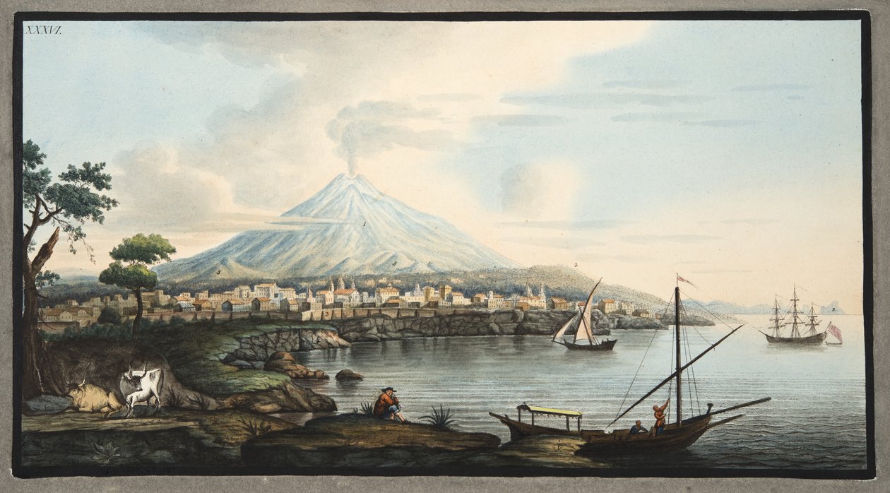 Wezuwiusz, tablica 36 z „Campi Phlegraei: Observations on the Volcanoes of the Two Sycilies”, Sir William Hamilton (1730-1803), opublikowana w 1776 r. autorstwa Pietro Fabris