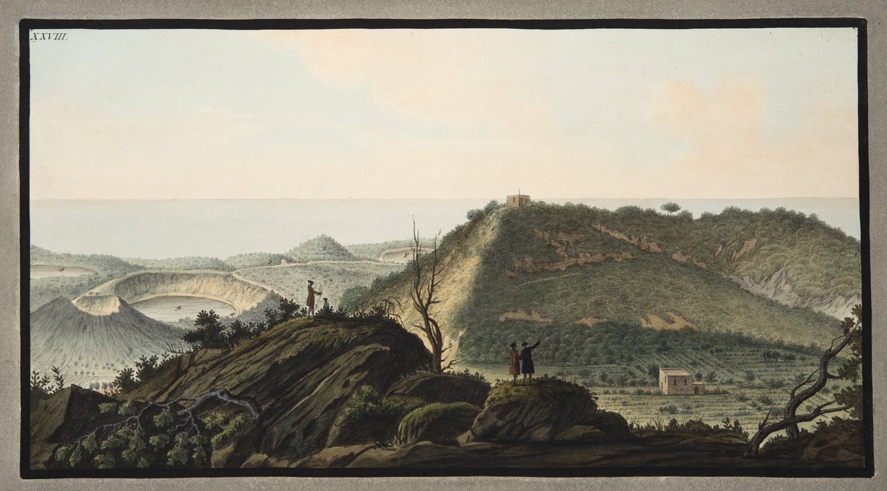 Widok ze szczytu Monte Gauro lub Barbaro na jego krater, płyta XXVIII, z „Campi Phlegraei: Observations on the Volcanoes of the Two Sicilies” Sir Williama Hamiltona (1730-1803), opublikowanej 177 autorstwa Pietro Fabris