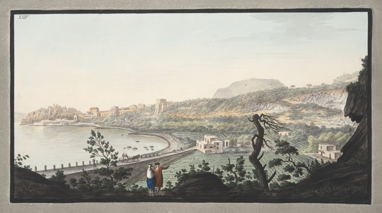 Widok Puzzoli z miejsca przedstawionego na rycinie XIII, rycinie XXIV z „Campi Phlegraei: Observations on the Volcanoes of the Two Sicilies” Sir Williama Hamiltona (1730-1803), wydanej w 1776 roku autorstwa Pietro Fabris