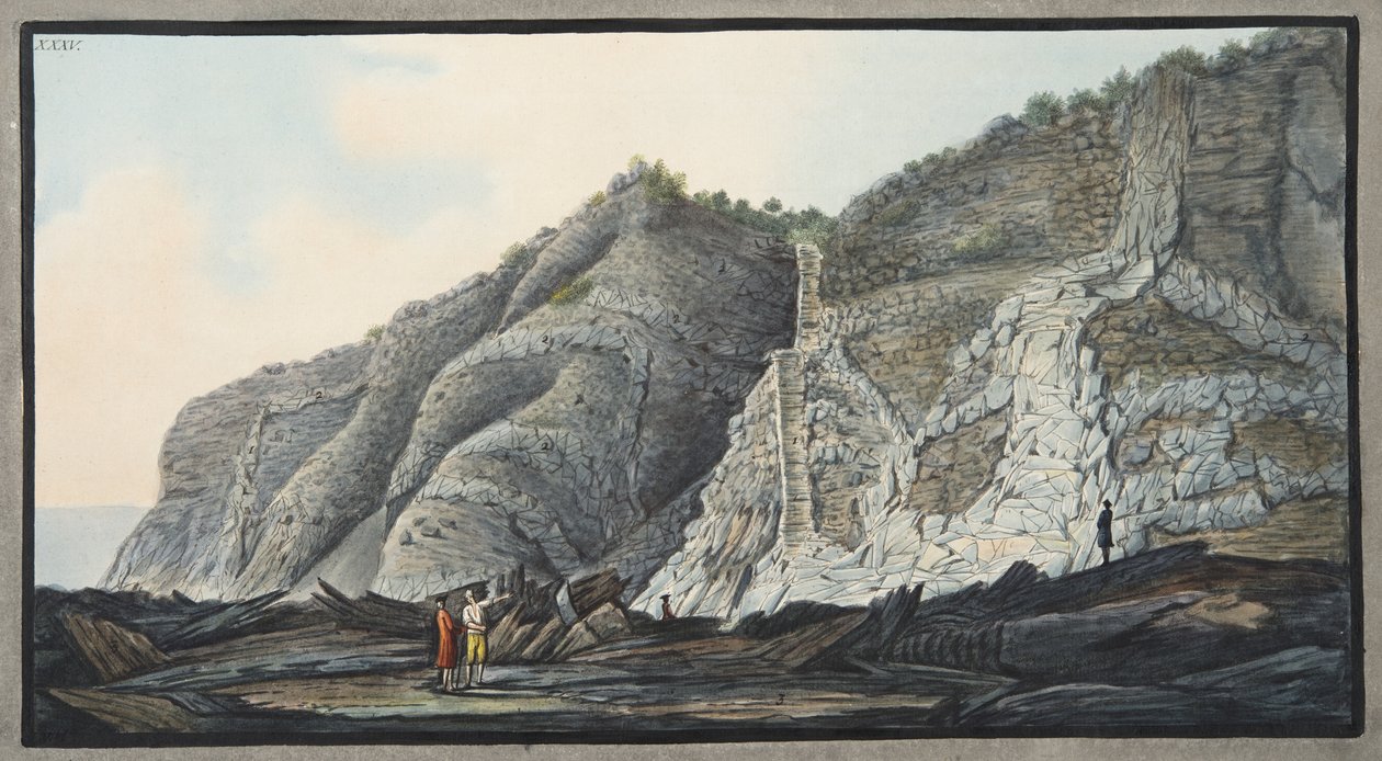 Widok części wnętrza stożka góry Somma, płyta XXXV, z „Campi Phlegraei: Observations on the Volcanoes of the Two Sicilies” Sir Williama Hamiltona (1730-1803), opublikowanej autorstwa Pietro Fabris